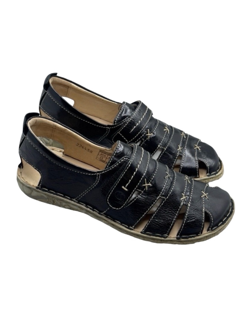 Josef Seibel Ida Black Sandals Loafers Womens Sz US 6.5 EU 37 Leather Fisherman